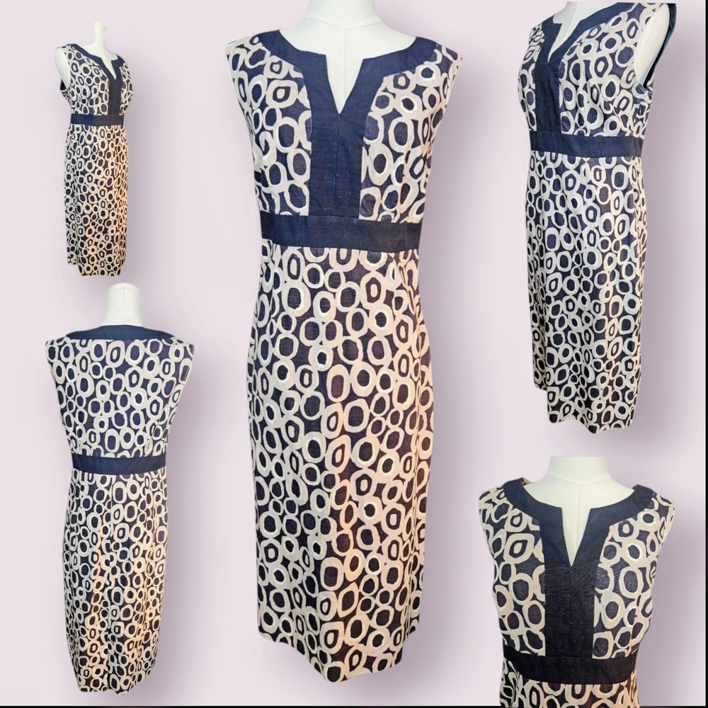 Chic Patterned Midi Dress in Black and Cream